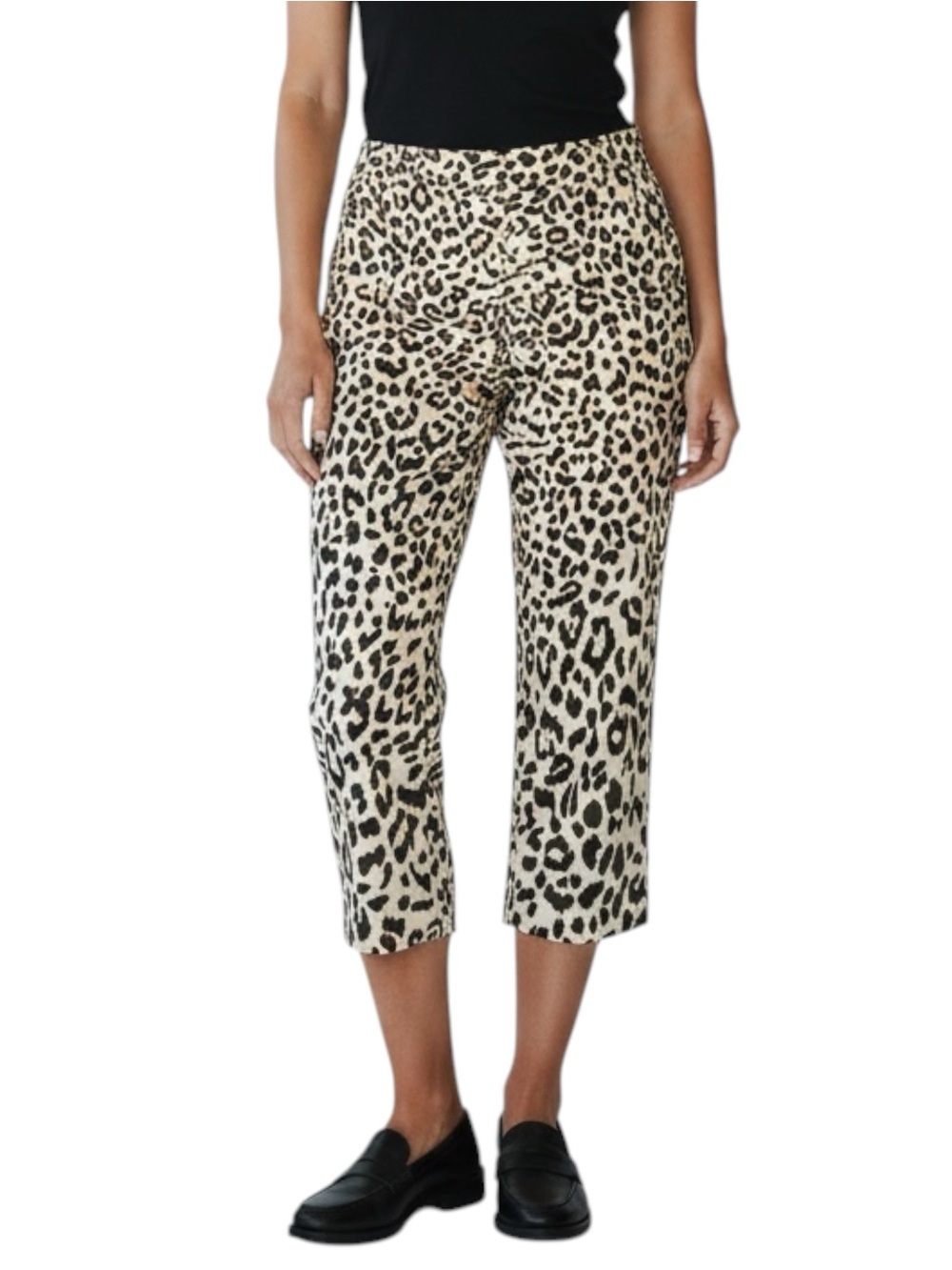 J. CREW Cafe Tapered Linen Capri in Beige/Black Cheetah Print Size 2P—PETITE
